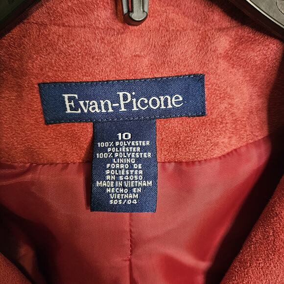 Evan Picone Faux Suede Jacket Zip Up Red Collared Blazer Jacket Women's Sz 10 - Picture 8 of 9
